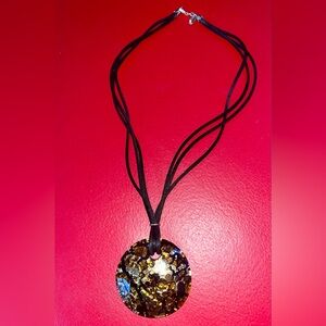 Murano Venetian Glass Pendant, Sterling 925 Millefiori With Silk Cord By Dyadema